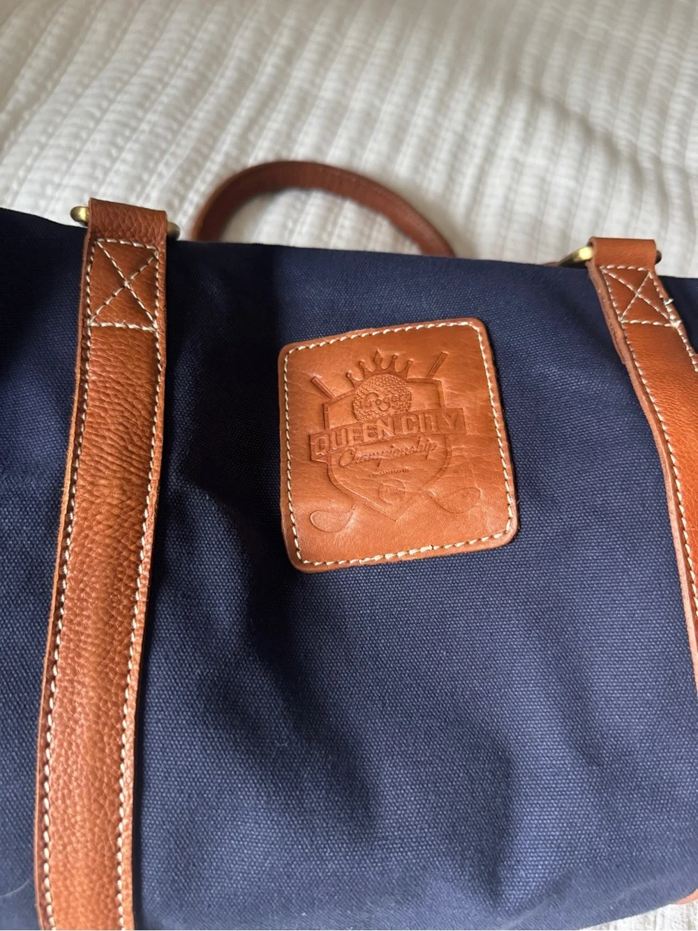 Vintage LPGA Queen City Championship Golf Duffle Bag Canvas Brown Leather Trim